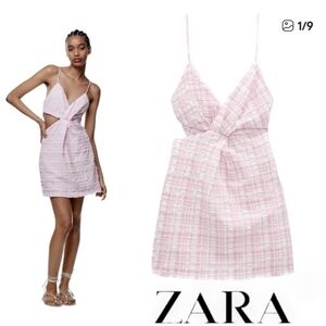 Zara Textured Pink Gingham Cutout Mini Small Dress 252 Feminine Preppy Y2k